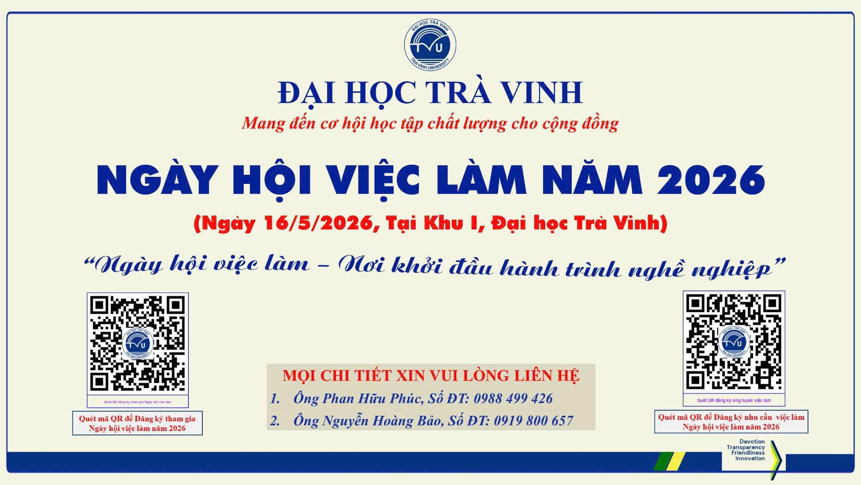 Ngày hội việc làm năm 2026 sắp diễn ra tại Đại học Trà Vinh